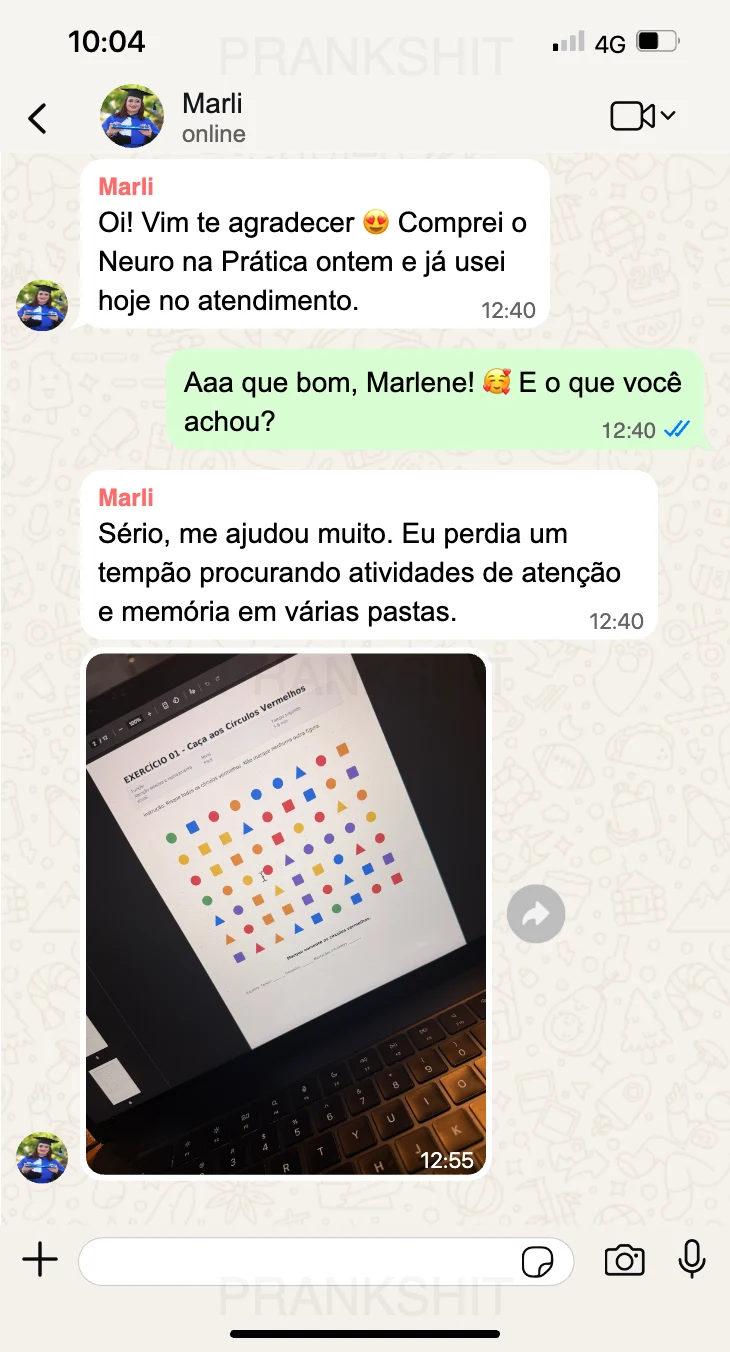 Conversa de profissional relatando uso do Neuro na Prática no atendimento